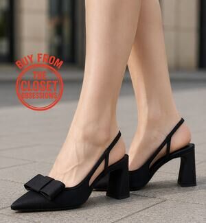 Zara Black Bow Slingback Heels NWT Pointed Toe Block Heel Pumps Sizes 8 9 10